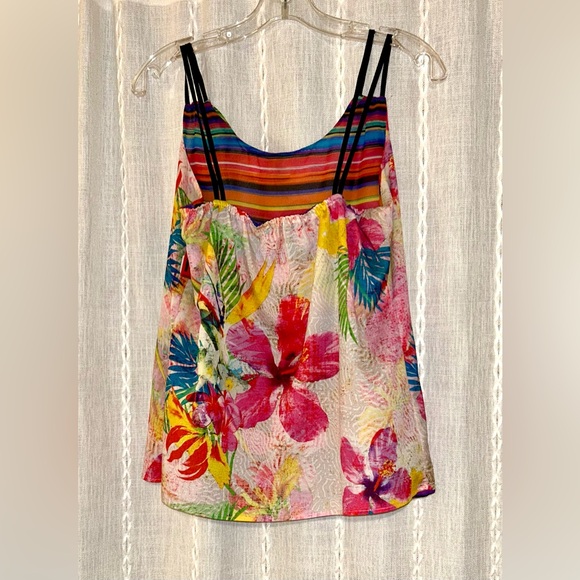 Reversible, sleeveless top, floral and rainbow striped. Sz Small - Picture 6 of 9